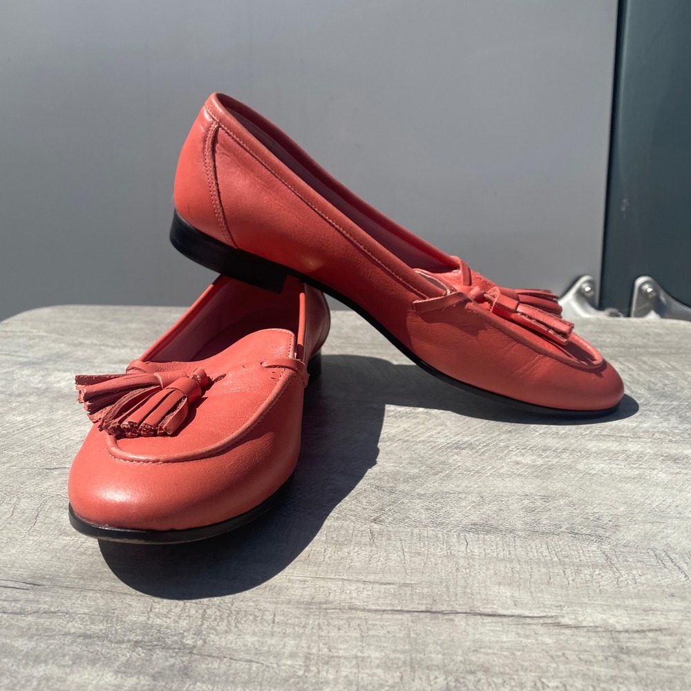 Castellano 1920 Madrid Women Coral Pink Leather Tassel Loafers Flats Size 37
